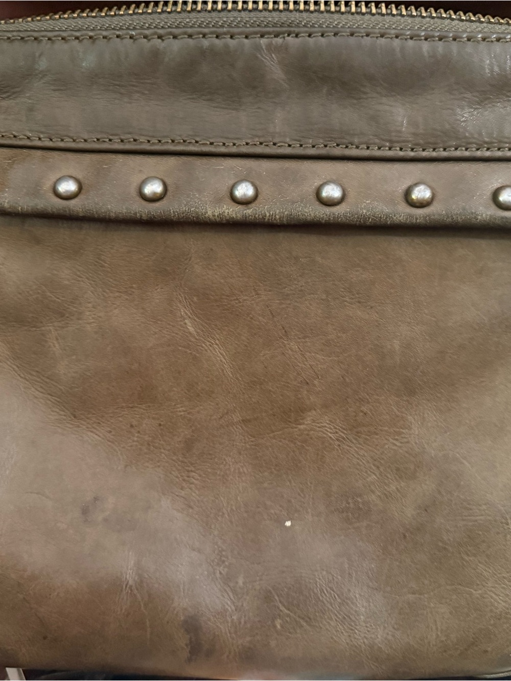 FRYE AND CO. Olive Brown Leather Shoulder Bag with Studs